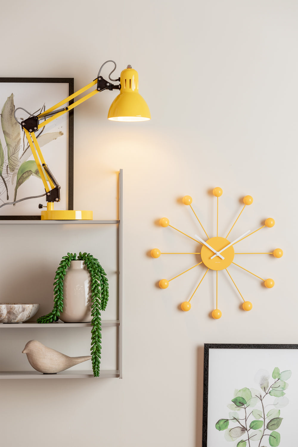 Wanduhr Funky Spider gelb